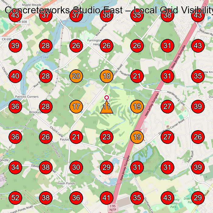 Concreteworks Studio East GeoGrid visibility map for Concrete Contractor in South River